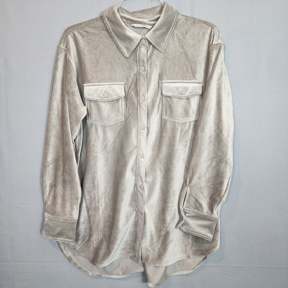 Isaac Mizrahi Live! Soho Ribbed Velour Shirt Jacket Stonewall Gray Women's Sz M